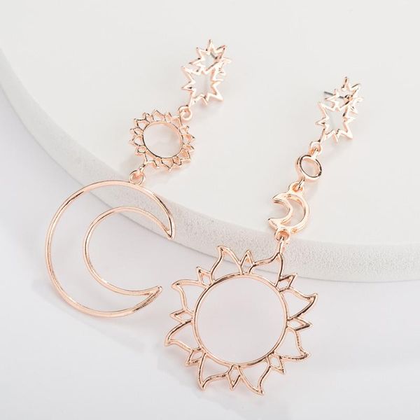 

hoop & huggie women's earrings asymmetric sun crescent moon pendant gold color vintage metal retro 2021 trendy fashion female jewelry, Golden;silver