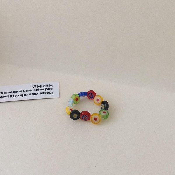 

cluster rings retro fashion transparent flower design summer colorful beaded for women wedding aesthetic kpop party jewelry gifts, Golden;silver