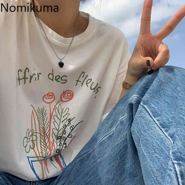 

nomikuma korean harajuku t shirt women graphic tees lettwe printed o neck short sleeve casual loose tshirts chic camisetas 210514, White