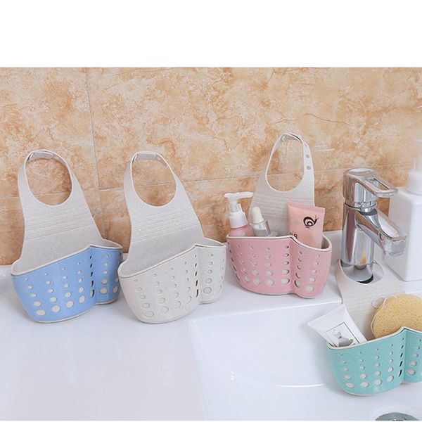 

storage baskets wheat sink basket double adjustable buckle kitchen rack faucet sponge drain