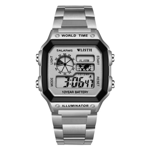 

wristwatches sport watches mens waterproof led digital quartz men watch military chronograph clock relogio masculino gold wristwatch, Slivery;brown