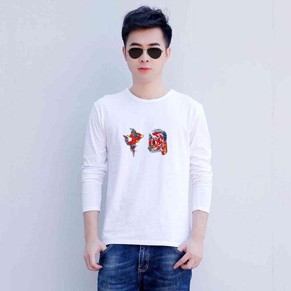 

autumn new wear long sve round neck men's autumn cloth printing leisure fashion versatile sweater trend bottoming shirt, Black