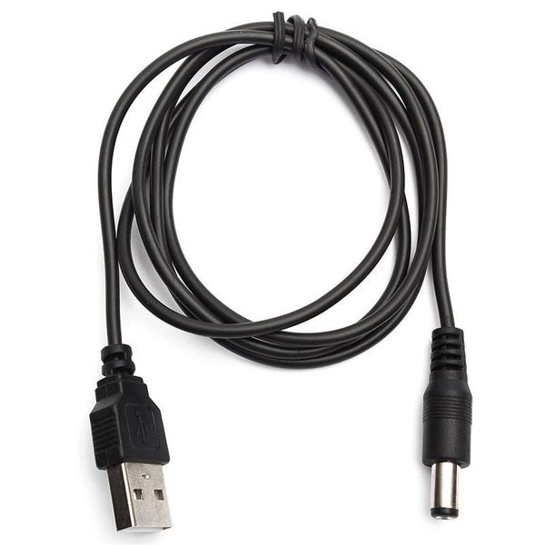 Porta USB 80cm para 5,5 x 2.1mm 5V DC Barrel conector de cabo de alimentação preto para lâmpada LED ou outro equipamento