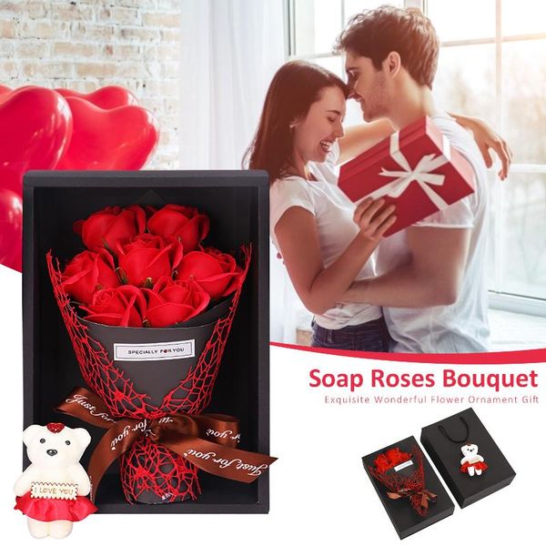 

party decoration valentines day gift scented artificial soap flowers rose bouquet box simulation birthday with little bear &