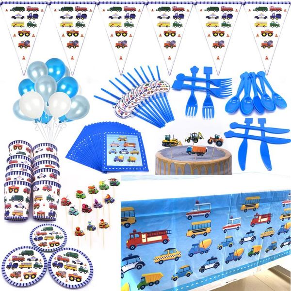 

disposable dinnerware kids favors construction engineering vehicles theme birthday party supplies plates cups flags napkin straws tableware