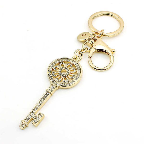 

designer jinglang fashion lobster clasp key rings dangle gold plated white rhinestone key metal keychain luxury jewelry, Slivery;golden