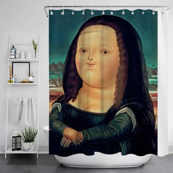 

shower curtains mona lisa prints waterproof thick bath for bathroom bathtub large wide bathing cover 12 hooks