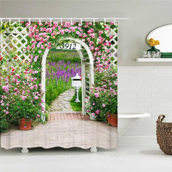

shower curtains waterproof beautiful garden view printing curtain idyllic flowers scenery bathroom fabric bath