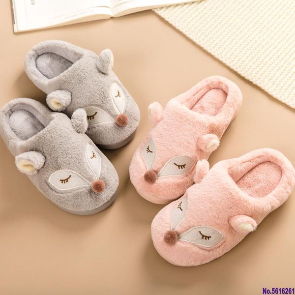 

cute cartoon home women fur slippers winter warm plush bedroom ladies flat shoes house furry couples cotton, Black