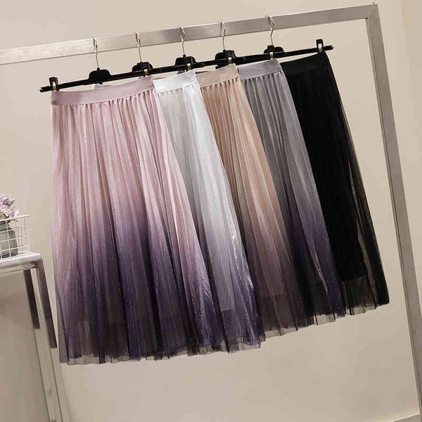

Skirts Tulle Womens Spring Summer Falda Tul Mujer Gradient Bright Color Elastic High Waist Tule Rok Pleated Midi Tutu Skirt A6QY, Black