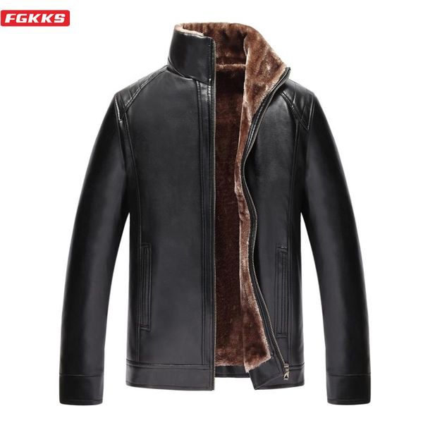 

men's fur & faux fgkks men leather jackets winter male pu jacket coat brand coats, Black