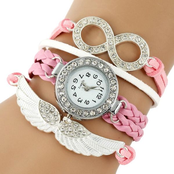 

wristwatches gnova platinum paracord women watch crystal bracelet silver angel wings charm infinity rhinestone fashion wristwatch a401, Slivery;brown