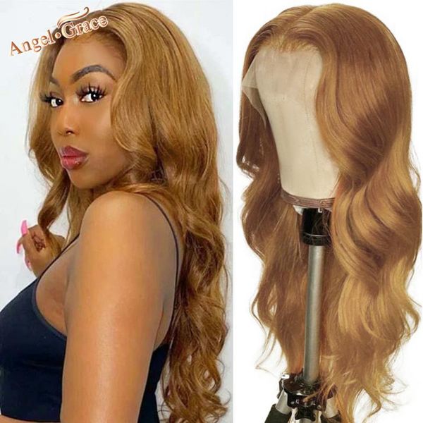 

lace wigs color 27 body wave front transparent 4x4 closure brazilian 30inch human hair pre plucked remy, Black;brown