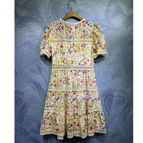 

dress seqinyy fashion runway 2021 spring summer female design short hollow sleeve embroidered flowers ed as track printing, Black;gray
