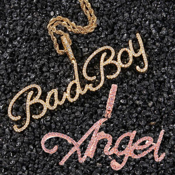 

2021 iced out initial letters a-z custom name pendant necklace ancient vintage cursive letter hip hop cubic zirconia jewelry gifts for lover, Silver