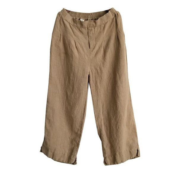 

johnature women vintage straight pants elastic waist linen trouser 2021 casual clothes ankle-length women's & capris, Black;white