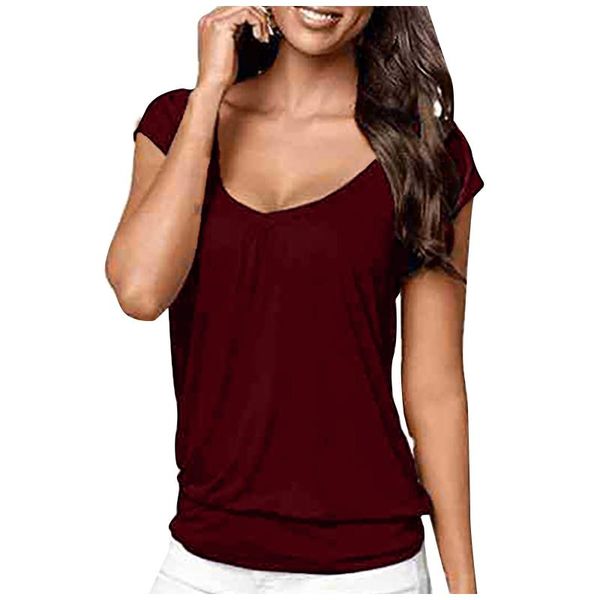 

women's t-shirt summer loose fasion corset solid color v-neck short-sleeved women streetwear clothing oversized, White