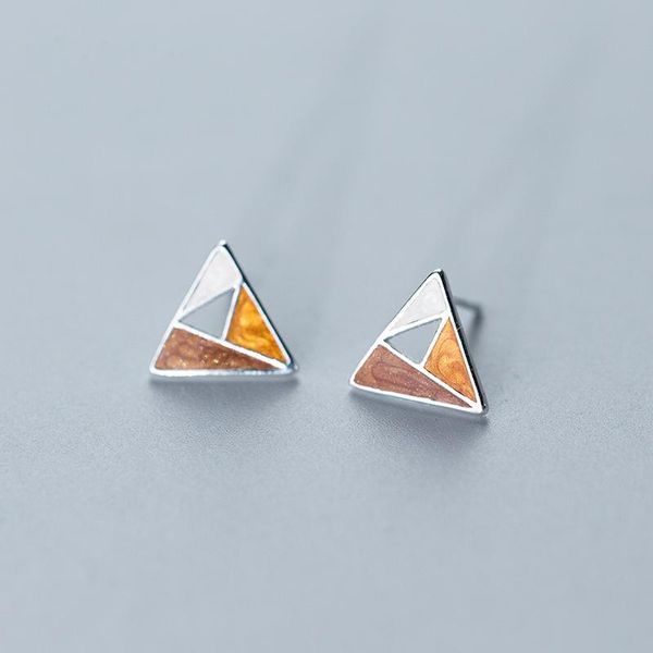 

stud multicolor triangle/round 925 sterling silver earrings for women girls minimalist trendy korean earring fine jewelry yea374, Golden;silver