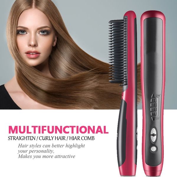 

hair straightening brush electric flat iron multifunctional hair straightener beard comb ceramic hair curling iron styling tools