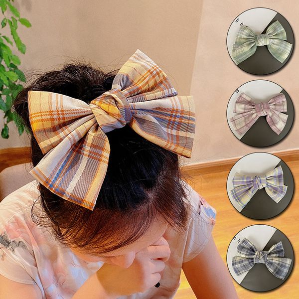 

new women girls cute plaid bow hairpins headband sweet hair ornament clips barrettes lovely fashion hair clips hair accessories, Silver