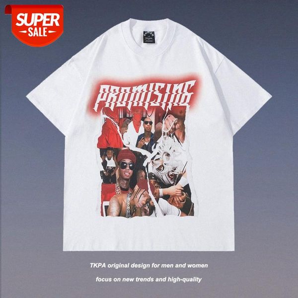 

t shirt national tide european and american high street character print short-sleeved male ins retro loose couple #0h1t, White;black