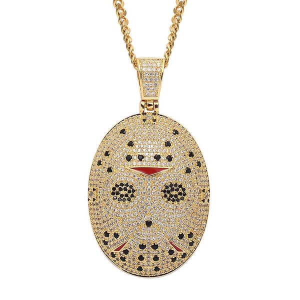 

pendant necklaces hip hop cubic zirconia paved bling iced out mask pendants necklace for men rapper jewelry gold silver color drop