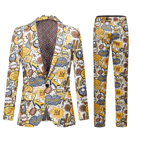 

men's suits & blazers gorgeous english print 2-piece suit bar stage singer clothing jacket and trousers, White;black