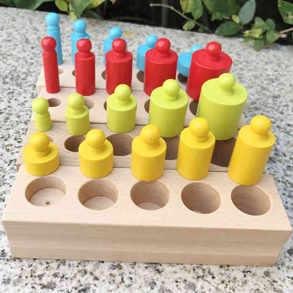 

montessori educational wooden toys cylinder socket blocks toy baby development practice and senses 4pc/1 set monterssori family q1119