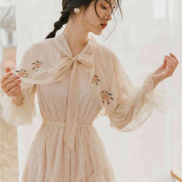

dress 2021 spring ed in vintage fall lace knitted mesh elegant party long bow gown women's robes, Black;gray