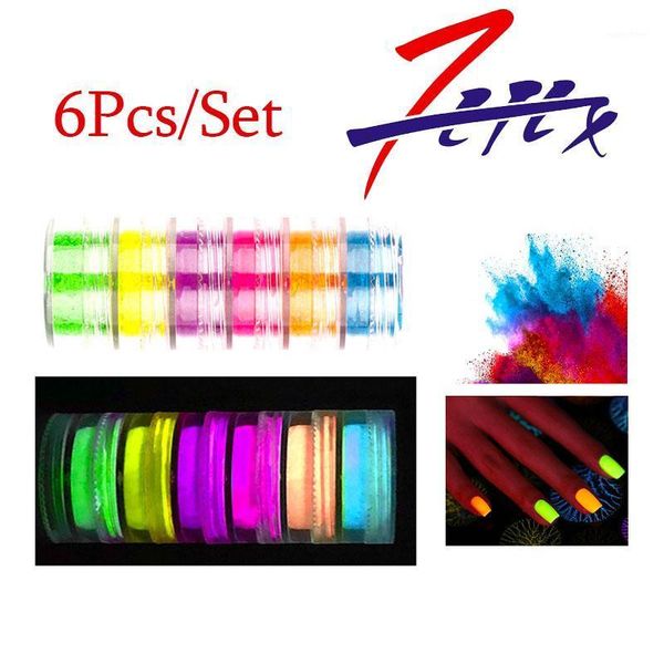 

6pcs/set glitter neon nail powder luminous chrome pigment fluorescent eye lip diy nails art decorations dust manicure1, Silver;gold