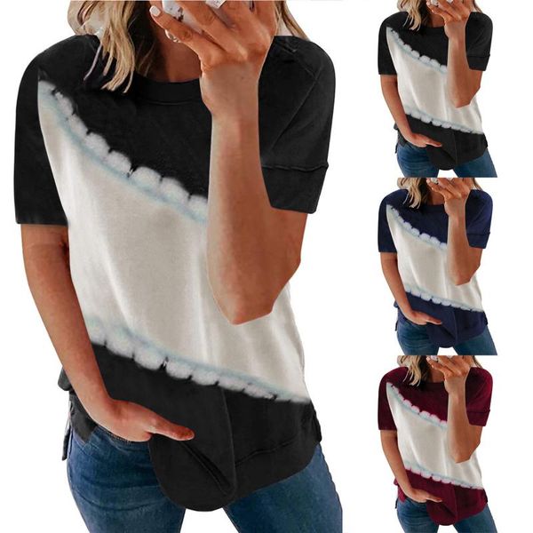 

women's t-shirt tie dye o-neck t shirt summer short sleeve female t-shirts casual tee loose ladies pullover tshirt harajuku, White