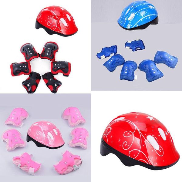 

elbow & knee pads 7 pcs skating protective gear set wrist guard bicycle skateboard ice roller protector for kid, Black;gray