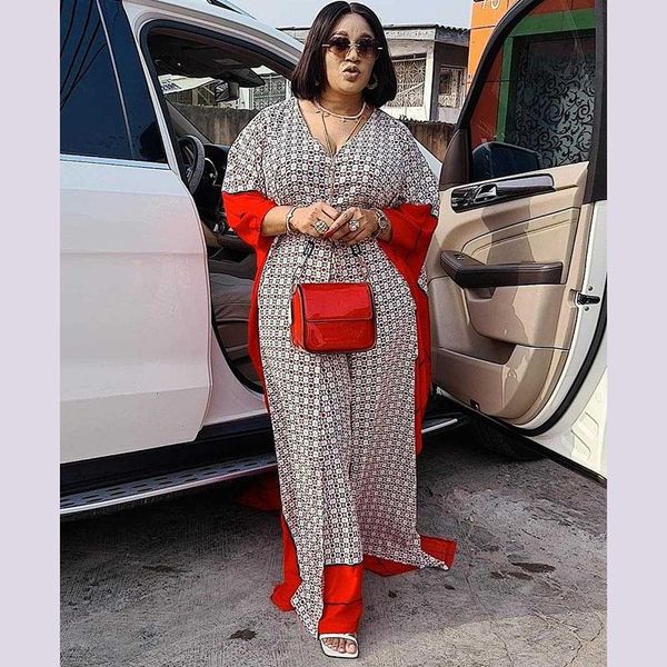 

ethnic clothing 2 piece set women africa clothes dashiki african print long + wide pants party sets lady chiffon plus size, Red