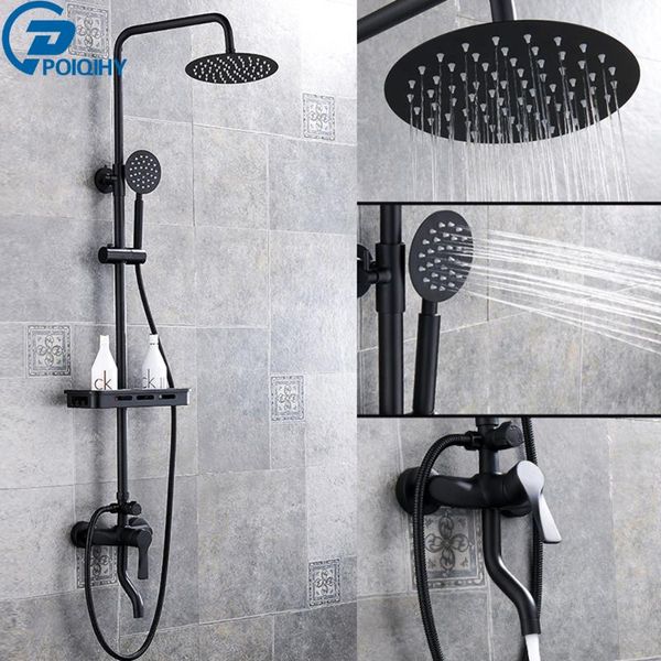 

black shower faucet rainfall bath mixers plastic commodity shelf rain system wall mounted sliding bar swivel spout bathroom sets