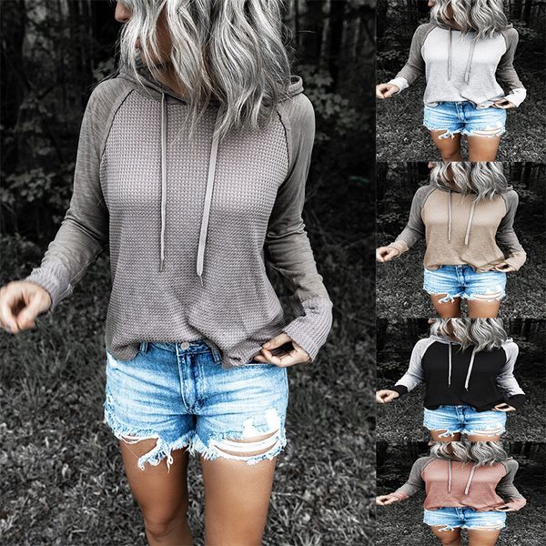 

color block long sleeve drawstring detail hoodie, Black