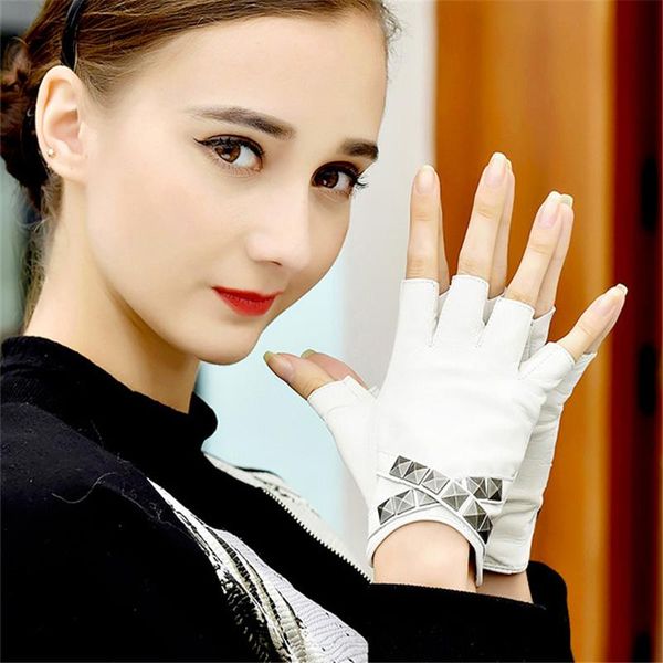 

five fingers gloves women' palm pu leather punk rivet semi-finger costume jazz fingerless, Blue;gray