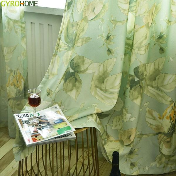 

curtain & drapes american simple green flower shade curtains for bedroom modern living room window tulle sheer