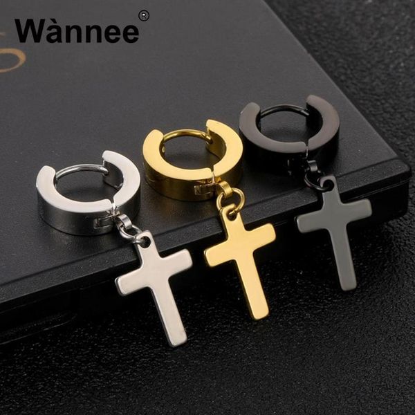 

stud drop fashion stainless steel cross earrings for punk men jewelry, Golden;silver