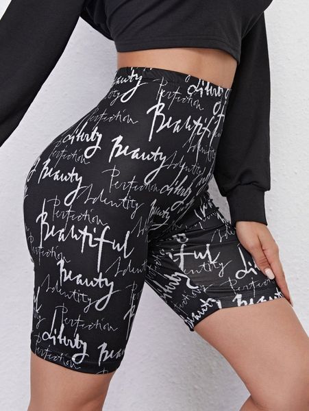 

allover letter graphic biker shorts k9hr#, Black