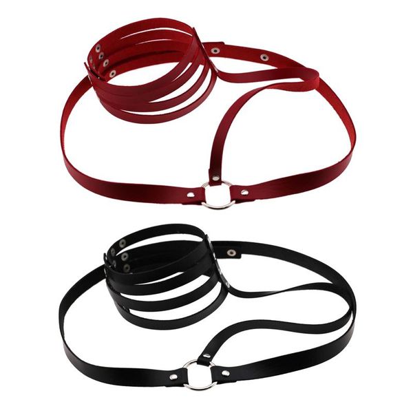 

chokers women halter waist belt punk harajuku faux leather strap adjustable body harness, Golden;silver