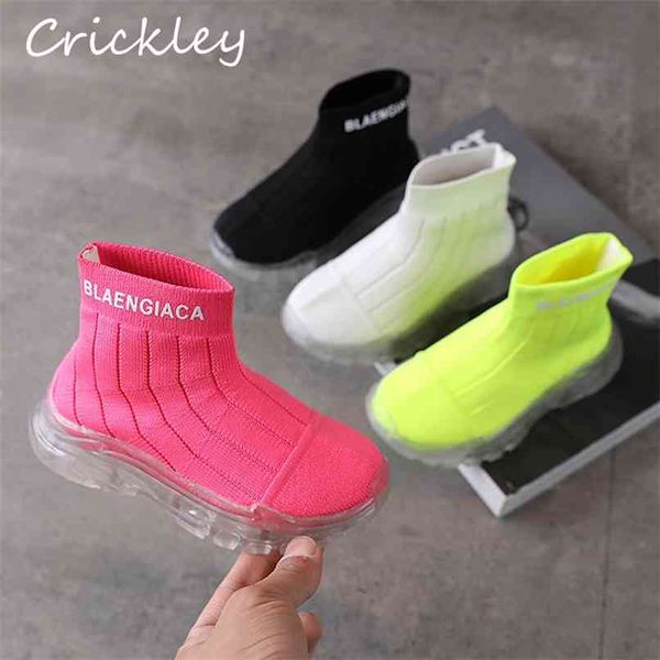 

kids sneakers knitting ankle sports shoes for boy girls casual transparent sole comfortable children 210914, Black