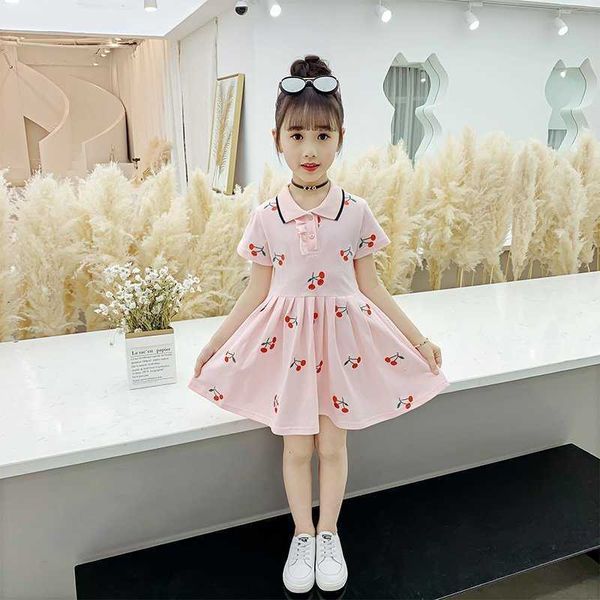 Roupas infantis meninas vestido novo verão de manga curta plus tamanho vestido xadrez padrão lapela design princesa vestido crianças roupas q0716