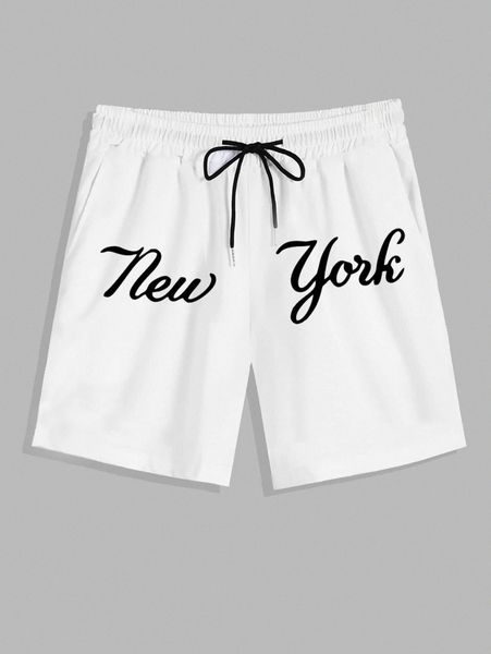 

men letter graphic drawstring waist shorts 21om#, Black