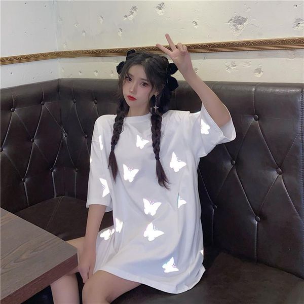 

women's t-shirt ytx967 2021 summer loose design sense niche reflective butterfly print short-sleeved, White