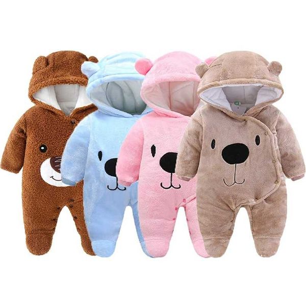 

baby clothing boy girls clothes cotton born toddler rompers cute infant bear born winter hoodie romper 0-18m 211011, Blue