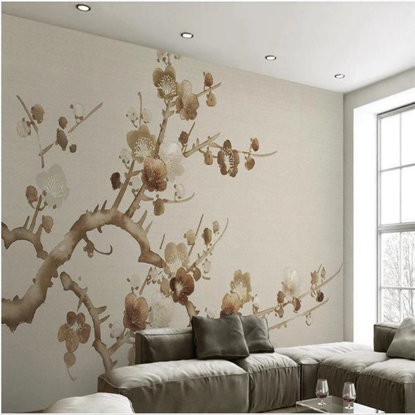 

new 3d customized wallpaper simple new chinese style hand-painted flowers and birds chinese style tv background wall
