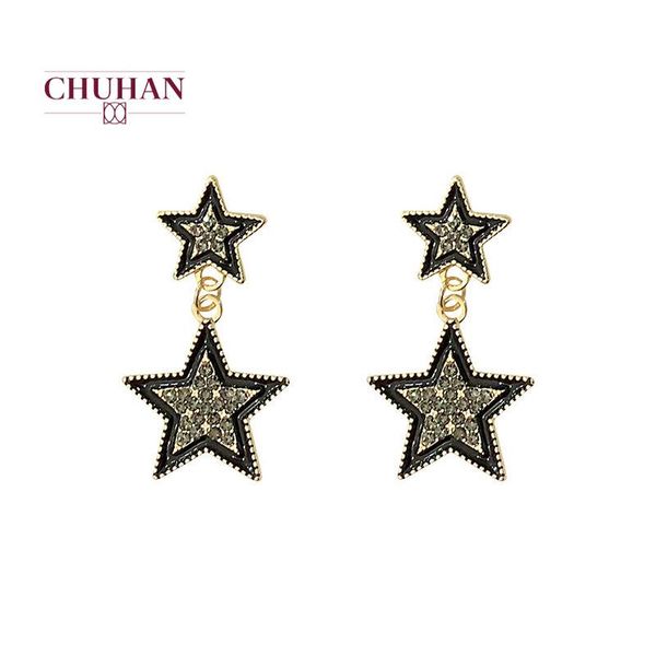 

silver needle earrings female retro full diamond women star ear nails temperament simplicity web celebrity c121 stud, Golden;silver