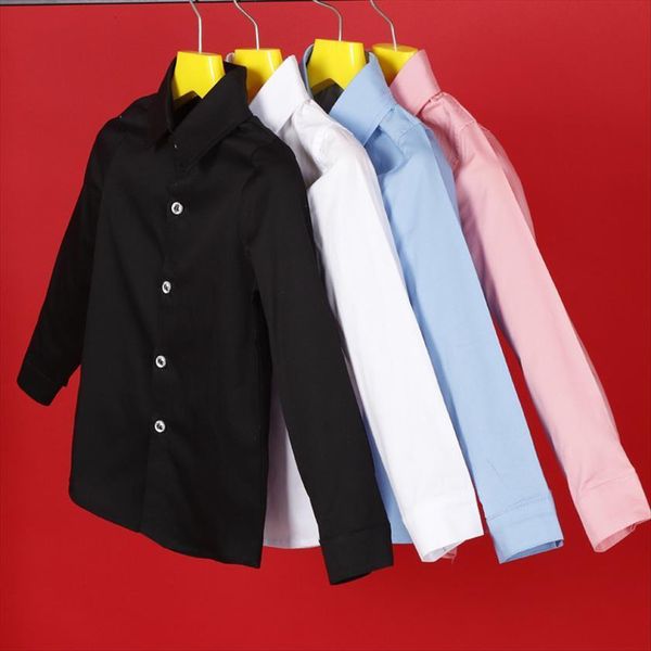 

boys solid color shirt childrens suit with kids white blue long sleeved cotton clothes plus velvet thick, White;black