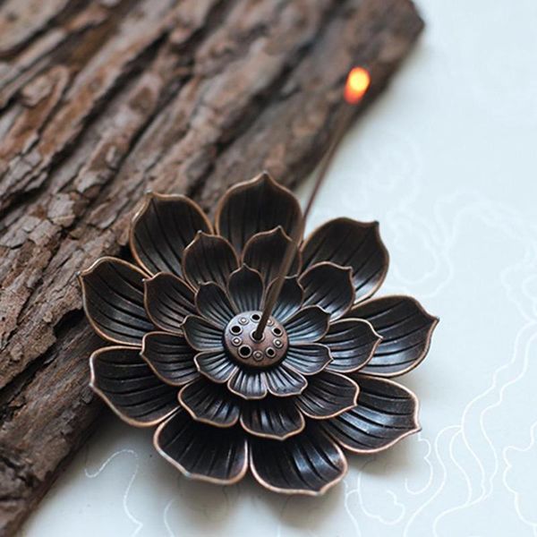 

fragrance lamps 6 hole incense burners draak in action figure lotus bronze censer plate cone holder seat for sandalwood buddhist home decor