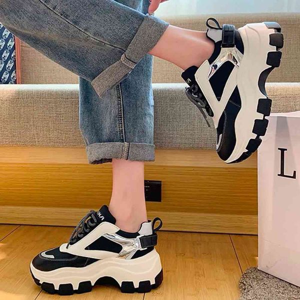 

dress shoes big size 40 female chunky heel platform shoes lace up punk women spring autumn round toe sneakers, Black